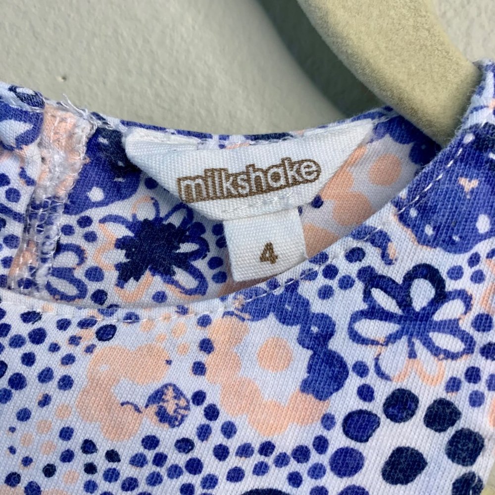 MILKSHAKE Swirls Summer Dress Girls 4 4T Flowers Cotton Toddler Girl Blue Pink - Picture 4 of 5
